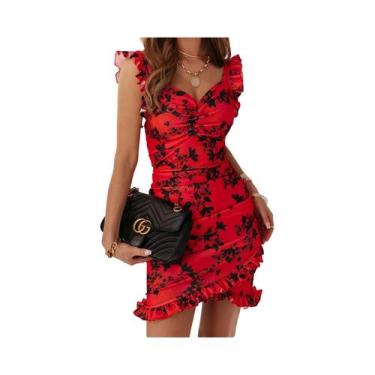 Imagem de Vestido Feminino Sem Mangas Com Decote Em V E Babados, Estampa Floral 