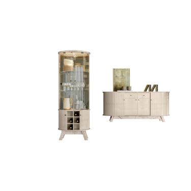 Imagem de Kit Sala de Jantar/Estar Cristaleira Marina + Buffet Mônaco Decorativo Calacata e Off White Liberty Móveis