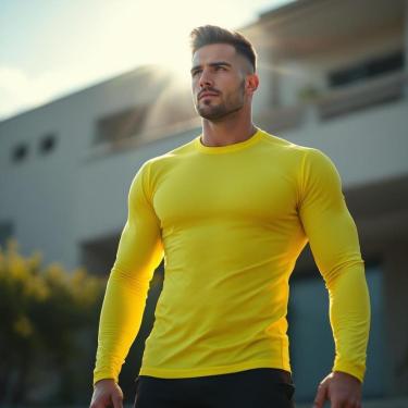 Imagem de Camiseta Térmica Masculina Segunda Pele UV Proteção Solar Manga Longa Compressão-Masculino