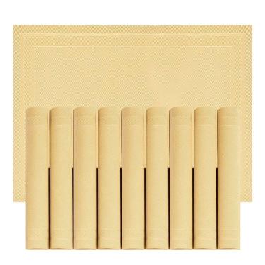 Imagem de Jogo 10 Lugar Americano Retangular Mesa Pvc Dourado Executivo 30x45cm Em Casa Tem