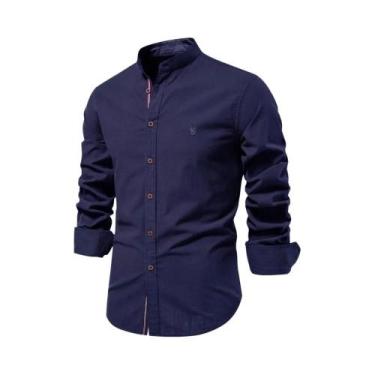Imagem de Camisa Casual Masculina De Manga Longa 100% Algodão Em Cor Sólida AIOP