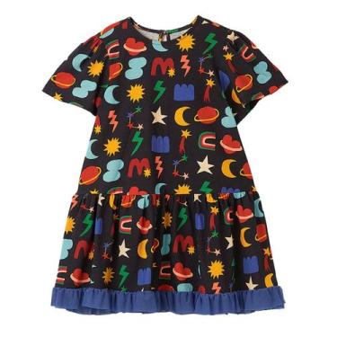 Imagem de Vestido Infantil Fábula Malha Preto Cosmotipo Barra Babado, 8 anos