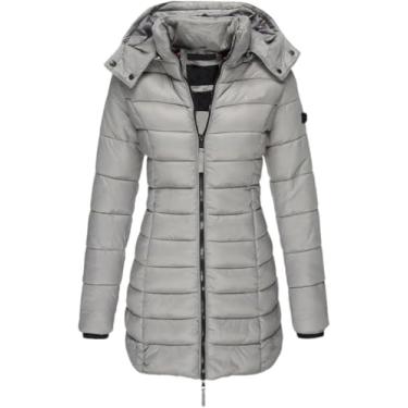 Imagem de Casaco De Inverno Feminino Longo Engrossar Quente Com Capuz Algodão Acolchoado Jaqueta Puffer Sobretudo, gray, XL
