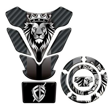 Imagem de Kit Protetor de Tanque e Bocal Resinado Yamaha Factor DX 2025-2026 Leão Escudo Preto Teu Adesivo