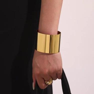 Imagem de Bracelete Grosso Largo Prata Liso Minimalista Polido Aberto Antebraço-