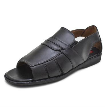 Imagem de Sandália Masculina Rasteira Ortopédica Couro Preto Confort Gênero:Masc