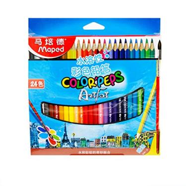 Imagem de Lápis de cor solúvel em água, 24 cores, pincel de arte, lápis de pintura