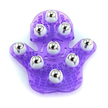 Imagem de Luva de massagem em forma de palma Samyo massageador corporal com 9 rolos de metal 360 graus para cuidados corporais (roxo)