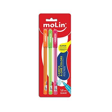 Imagem de Esferográfica P. Média A-One 1,00mm - Bt. c/ 3 Sortidas Colors, Molin, 1032