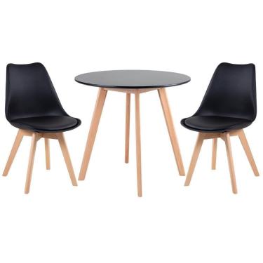 Imagem de Mesa Redonda 80 Cm Preto + 2 Cadeiras Leda Preto Mesa Preto Com Cadeiras Preto