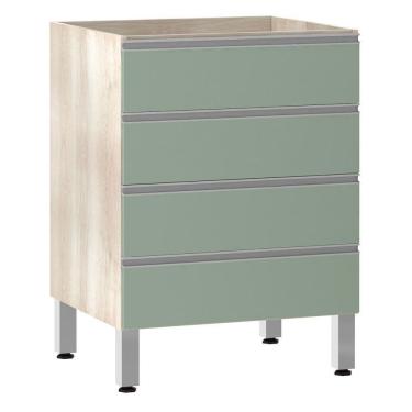 Imagem de Balcão Sem Tampo Gaveteiro 60cm Lis Legno Crem e Verde Jade