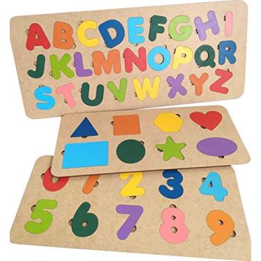 Imagem de Tabuleiro Educativo Kit Alfabeto, Números e Formas em MDF