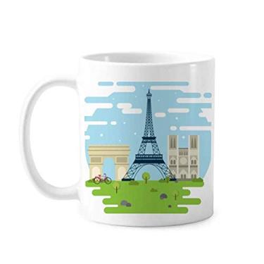 Imagem de Caneca de cerâmica com ilustração de marco da França da Torre Eiffel, xícara de porcelana de café