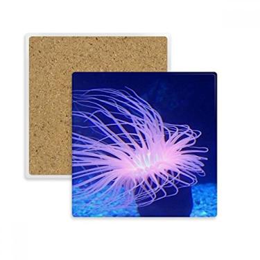 Imagem de Porta-copos azul oceano, água-viva, ciência, natureza, quadrado, porta-copos, caneca, suporte subplaca, pedra isolante