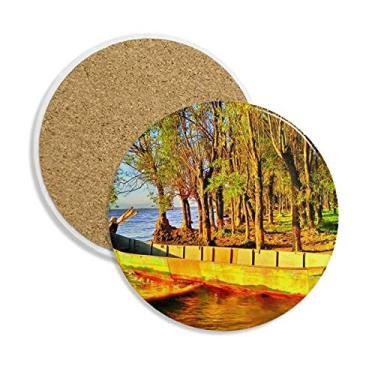 Imagem de Porta-copos para fotografia de arca litorânea com suporte redondo e pedra absorvente, 2 peças