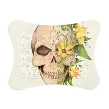 Imagem de Moldura de quebra-cabeça de ilustração de esqueleto de flor caveira decoração de imagem enfeite de quebra-cabeça