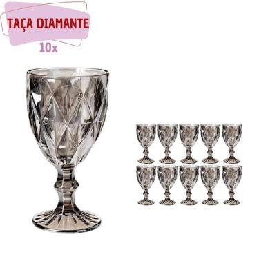 Imagem de Taça Diamante de Vidro Cinza Metalizada 340ml Água Suco 10Un