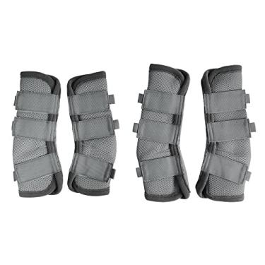 Imagem de LEAFOREST Conjunto de 4 botas com mosca de cavalo – Proteção antiderrapante para pernas para rascunho de mini pônei, botas de malha respirável para pastagem e celeiro, pônei cinza