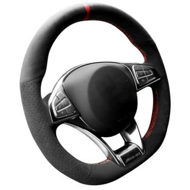 Imagem de Alfanxi Capa de volante costurada à mão para Alcantara compatível com Mercedes Benz AMG A45 / W205 C43 C63S/ CLA45 CLS63/ GLC 43 63/ E43 W213 /S-Class S500 (listra vermelha)