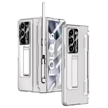 Imagem de DOOTOO Capa para Samsung Galaxy Z Fold 6 com suporte para caneta S e S Pen, proteção de dobradiça de revestimento transparente com protetor de tela e suporte completo (totalmente transparente com