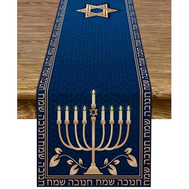 Imagem de Pudodo Caminho de mesa Hanukkah Menorah, estrela de Davi, festival judaico, festival, festa, cozinha, jantar, decoração de casa