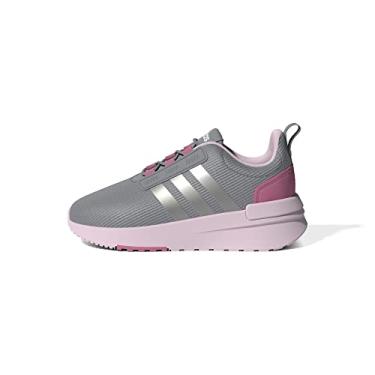 Imagem de adidas Tênis de corrida unissex infantil Racer TR21, Cinza três/prata metálico/tom rosa, 4 Toddler