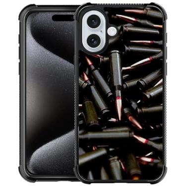 Imagem de ZHEGAILIAN Capa compatível com iPhone 15 (5S), AK 47, capas de munição de metralhadora, traseira de vidro temperado + capa protetora de choque de TPU de silicone macio para iPhone 15 (5S).