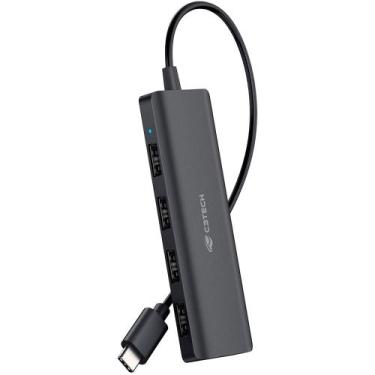 Imagem de HUB USB Tipo-C 2.0 Com 4 Portas USB 2.0 HU-C230BK Plug And Play - C3Te