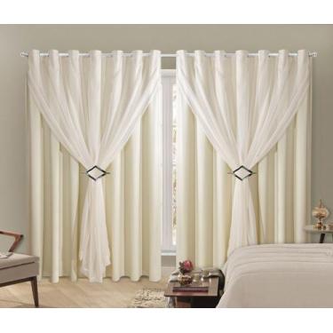 Imagem de Cortina Blackout PVC 4,00x2,50 Com Tecido Voil Sala e Quarto Varão Sim