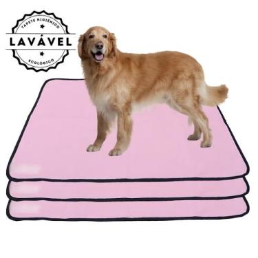 Imagem de Kit com 3 Tapetinhos Alta Absorção para Pets 100x70 Rosa - 200 Lavagen