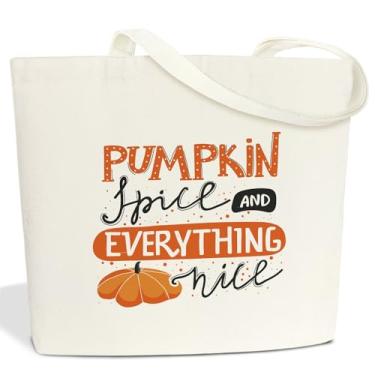 Imagem de Bolsa de ombro para festa de Halloween - Pumpkins Price and Everything Nice Aesthetic Canvas Tote Bag, Presentes para mulheres adolescentes, sacola de compras reutilizável com alças -A46