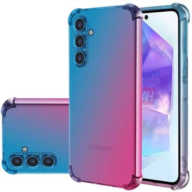 Imagem de Gufuwo Capa para Galaxy A55 5G, capa fofa para Samsung A55 SM-A556U para meninas e mulheres, capa protetora de TPU macio antiarranhões gradiente à prova de choque para Samsung Galaxy A55 5G azul/rosa
