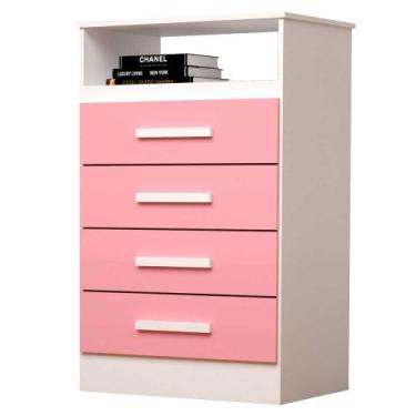 Imagem de Comoda infantil 4 Gavetas 100% MDF Jéssica ACP Móveis Branco/Rosa
