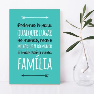 Imagem de Placa Decorativa MDF Frase Familia Turquesa 30x40cm - Quartinhos