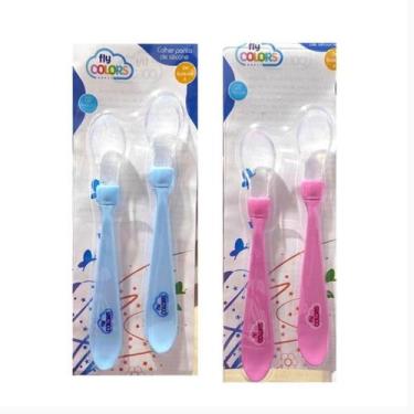 Imagem de Kit 2 Colheres de Silicone Para bebê Fly Colors, AZUL