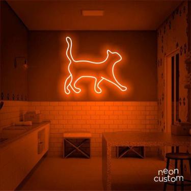 Imagem de luminaria letreiro Neon Led Gato 65x60 luminoso decoração p/ selfie - 