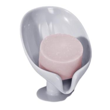 Imagem de Suporte Folha Porta Sabonete Saboneteira Banheiro Pia Fixação Ventosa e Escorredor Auto Drenagem Casa Buritis (Cinza)