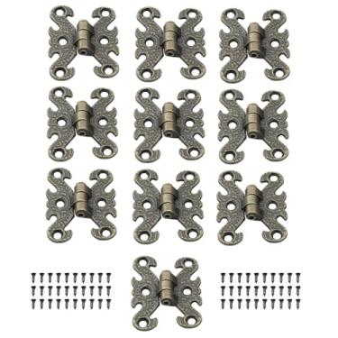 Imagem de YHXiXi 10 peças Dobradiça H vintage com parafusos, caixa de joias, caixa de madeira, dobradiça para decoração de casa, mini dobradiça dobrável decorativa antiga para caixa de ferramentas, caixa de