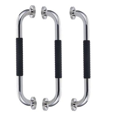 Imagem de Barra de Apoio 30cm Inox Kit 3 unidades Superficie Antiderrapante Idoso Cadeirante Gestante Criança Casa Banheiro Acessibilidade