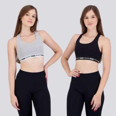 Imagem de Kit 2 Tops Puma Nadador Feminino Cinza e Preto, G
