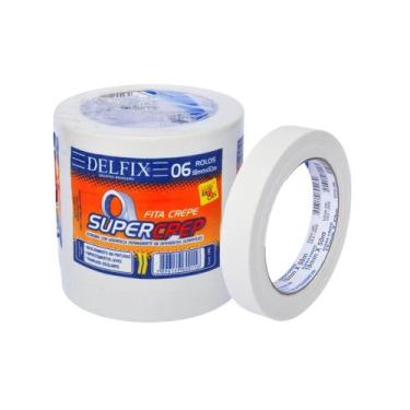 Imagem de Fita Crepe Super Crep Delfix 18mm x 50m  Kit 6 Rolos
