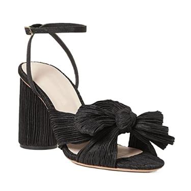 Imagem de Sandálias femininas de noiva azul claro da moda para festa, sapatos de casamento brancos redondos, salto alto, lindas sandálias femininas(Black,33EU)