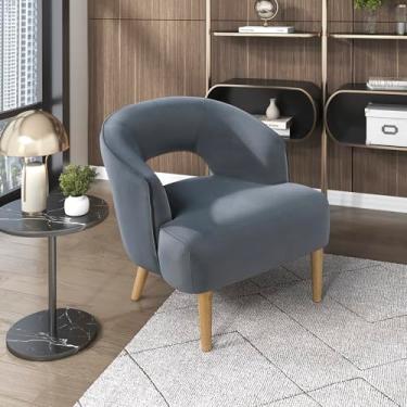 Imagem de Lexicon Cadeira de braço com acento, cadeira moderna e confortável de veludo, costas abertas com pernas de madeira maciça para sala de estar/quarto/escritório/sala de espera, cinza escuro