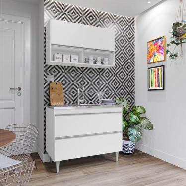 Imagem de Conjunto Balcão de Cozinha Armário Aéreo Wollo MDP/BP Branco G96 - Gra