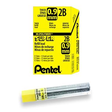 Imagem de Pentel Recarga de grafite super alto polímero, 0,9 mm de espessura, 2B, 180 peças de chumbo (50-9-2B), cinza