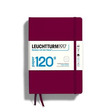 Imagem de LEUCHTTURM1917 - Caderno de capa dura pontilhado A5 médio (vermelho porto) - 203 páginas numeradas com papel de 120 g/m²