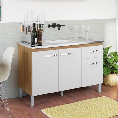 Imagem de Balcão de Pia Ambiente Gabriela 120cm Amêndoa Branco - AJL