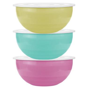 Imagem de Kit 3 Bowl Coloridos com Tampa Hermética Bacia Multiuso Cozinha Salada