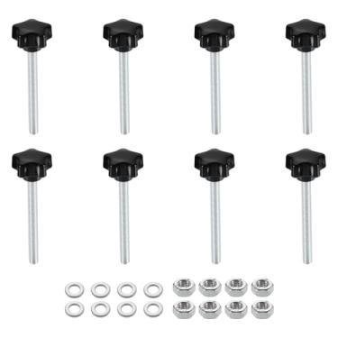 Imagem de uxcell 8 peças de maçanetas de fixação estrela com arruelas de porcas, M6 x 60 mm rosca macho de aço carbono galvanizado métrico 25 mm cabeça de plástico 5 estrelas, puxadores roscados com parafusos
