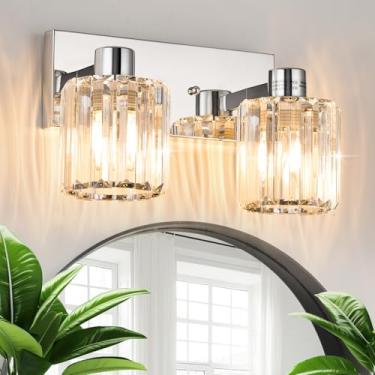 Imagem de AMRUIPO Luminárias De Banheiro Cristal Com 2 Luzes Cromadas, Arandelas Parede Modernas Para Espelho, Cozinha, Sala Estar, Corredor, Varanda